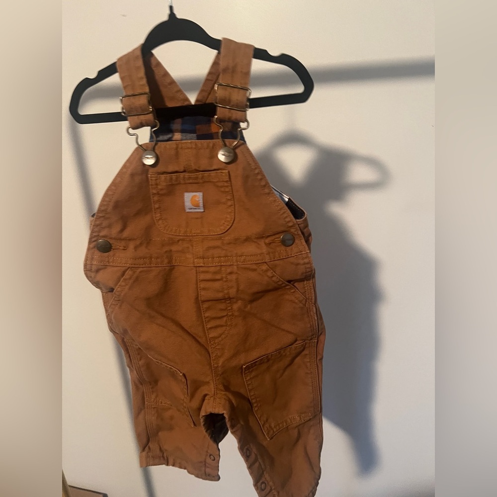 Carhartt Brown Kids Fleece Lined Bib Overalls 9 Months Excellent Condition!